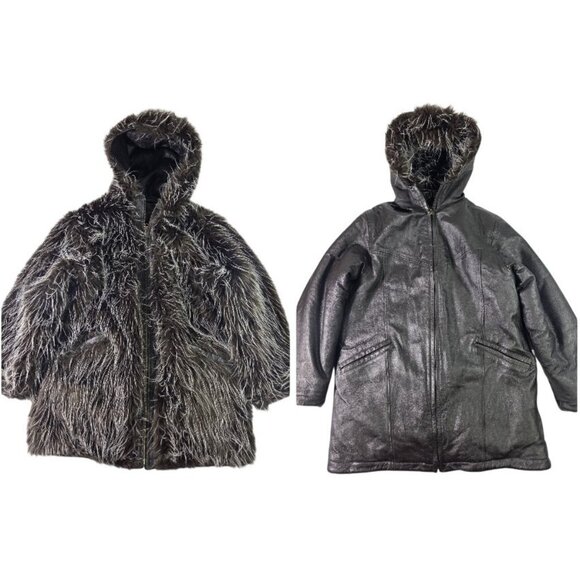 Wilsons Maxima Jackets & Blazers - Y2K Vintage Wilsons Maxima Leather Reversible Fur Hooded Long Jacket S McBling